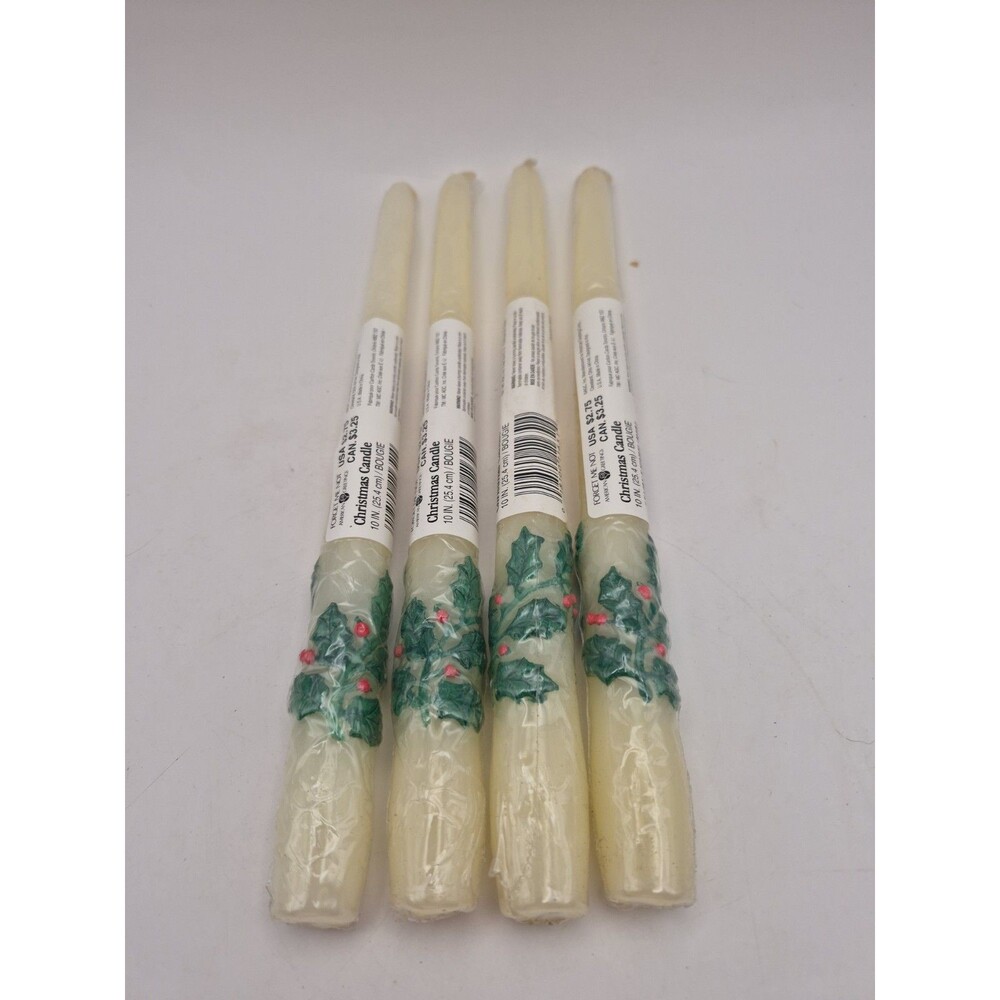 4 Vintage Holly & Berry 10" Taper Candles American Greetings NEW & SEALED